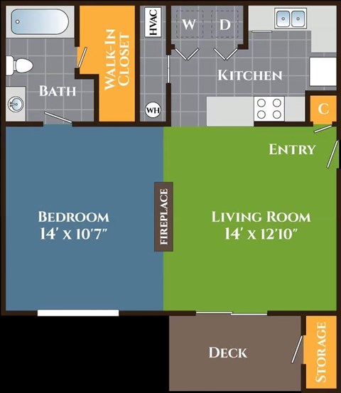 Floor plan for studio, 1 bath, 711 sqft